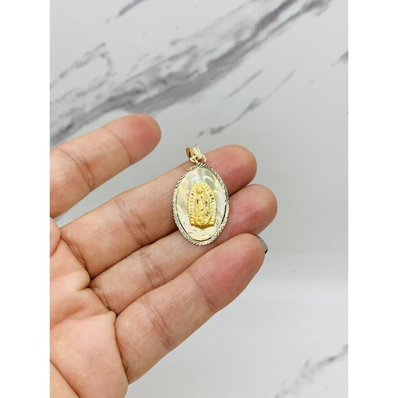 14k gold pendant Sacred heart and Virgin Mary double faceDije colgante de oro